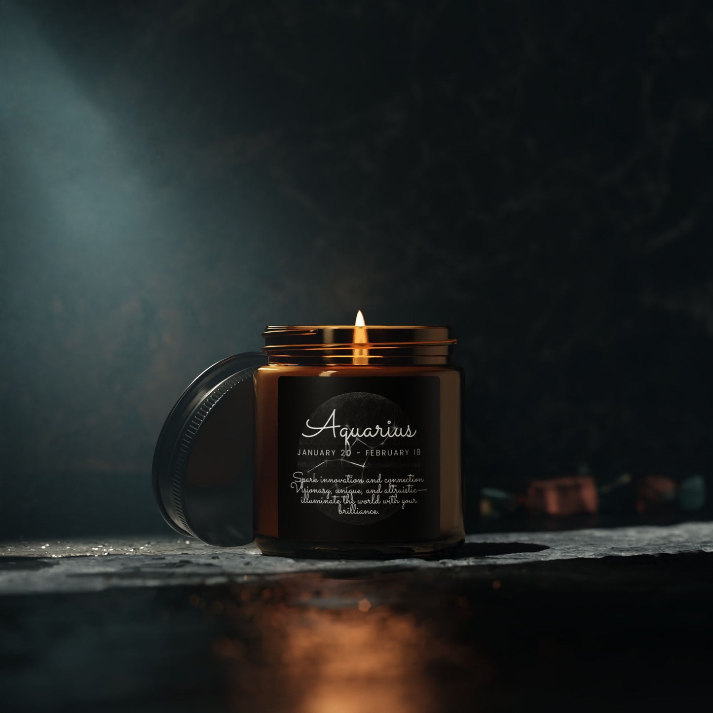 AQUARIUS ZODIAC SIGN Scented Soy Candle (Multi-Size, Amber Jar)