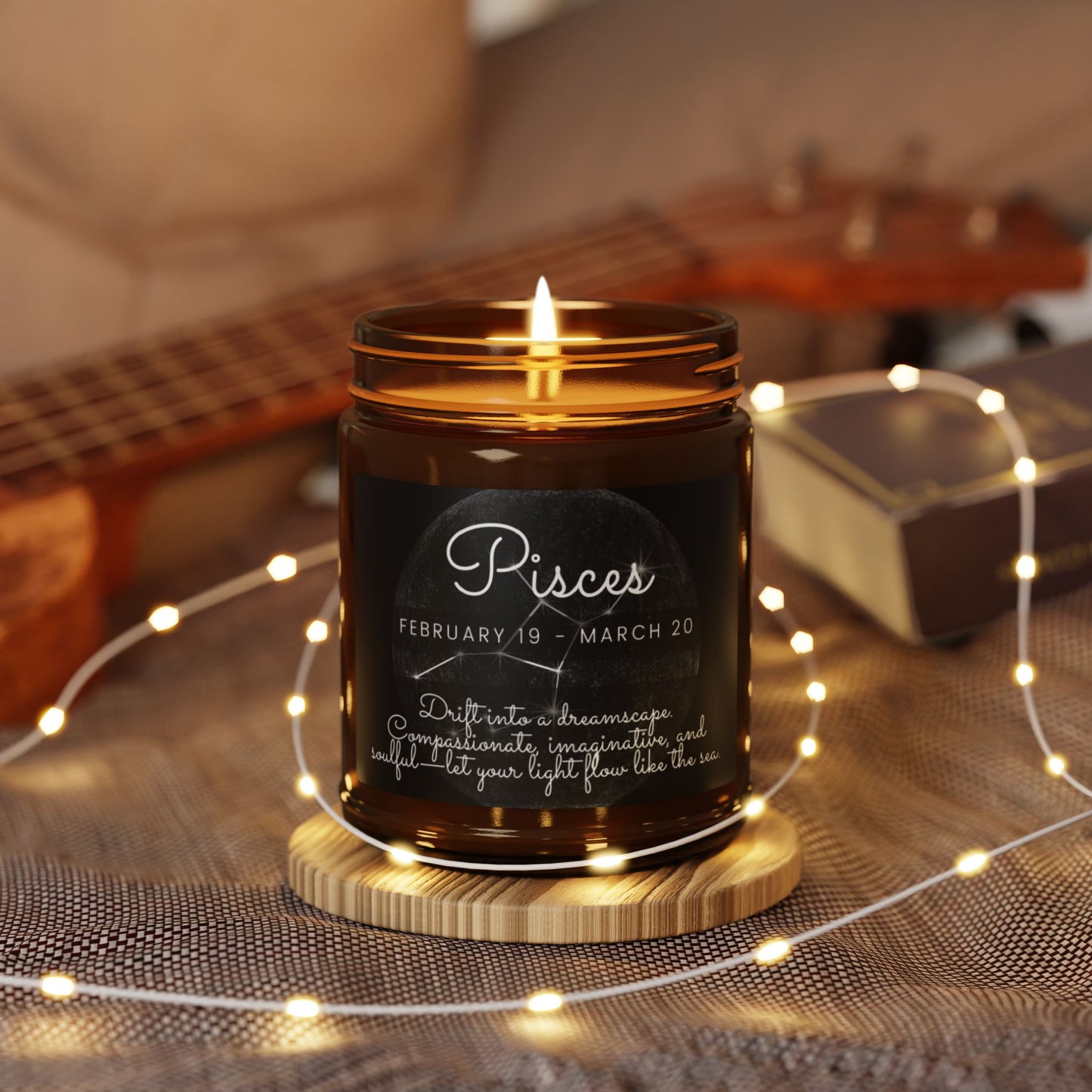 PISCES ZODIAC SIGN Scented Soy Candle (Multi-Size, Amber Jar)