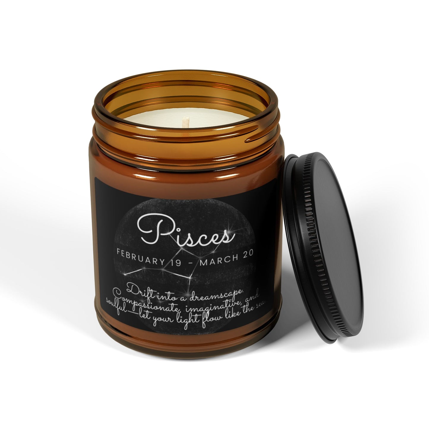 PISCES ZODIAC SIGN Scented Soy Candle (Multi-Size, Amber Jar)