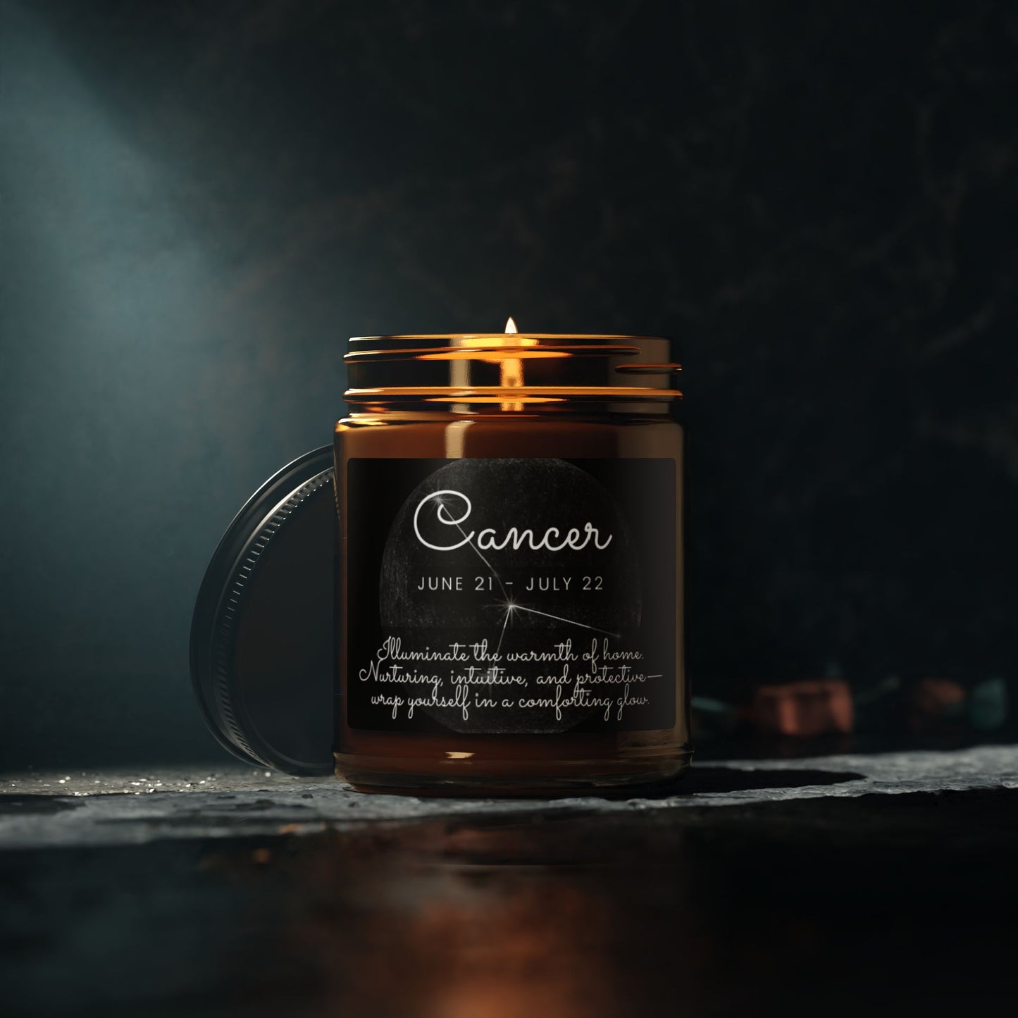 CANCER ZODIAC SIGN Scented Soy Candle (Multi-Size, Amber Jar)